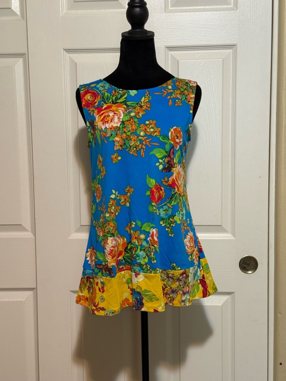 Coco Bianco Floral Sleeveless Blue & Yellow Tunic Top